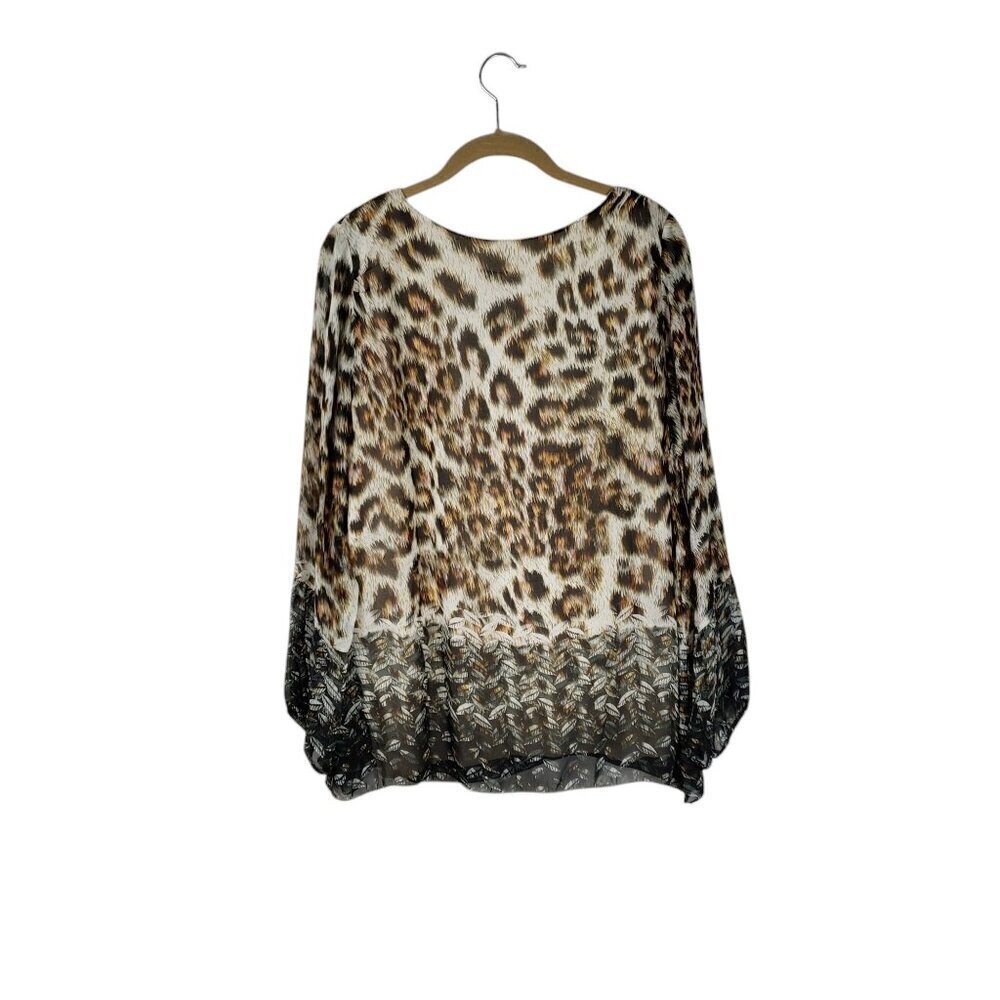 Le Marais Silk Peasant Blouse Animal Print Sheer Long Sleeve Womens Size Small - Picture 3 of 11